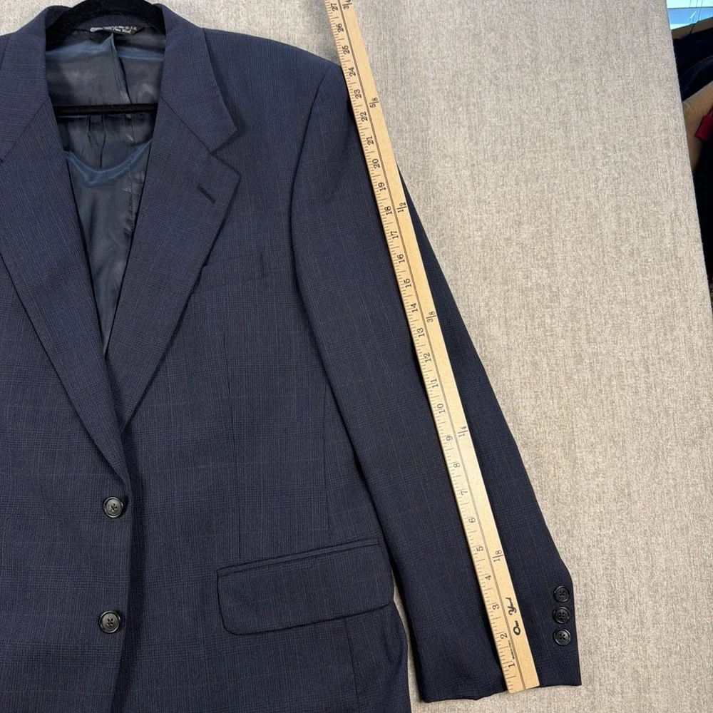 Vintage Christian Dior Monsieur Wool Suit Navy‎ Windowpane USA Pleated 44R 32x34